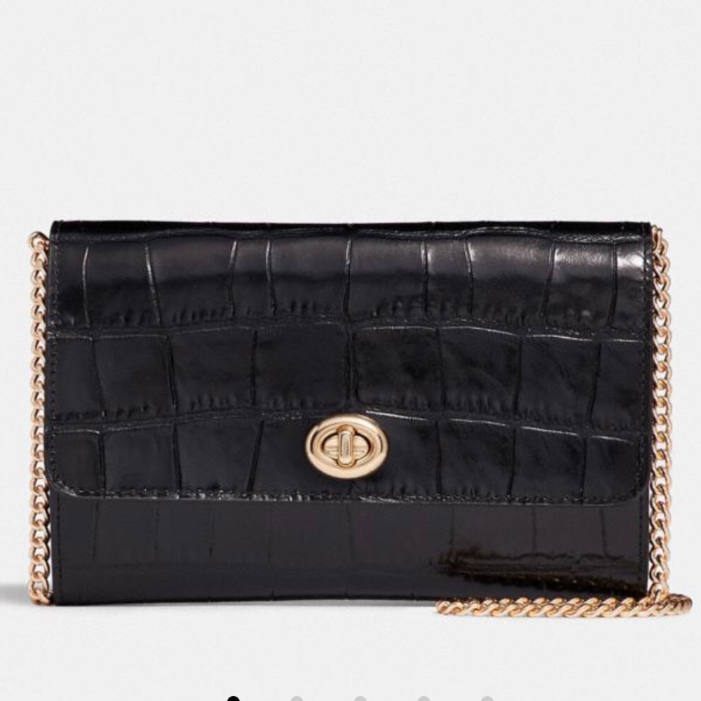 Coach Marlow Turnlock Chain Crossbody - Black Croc